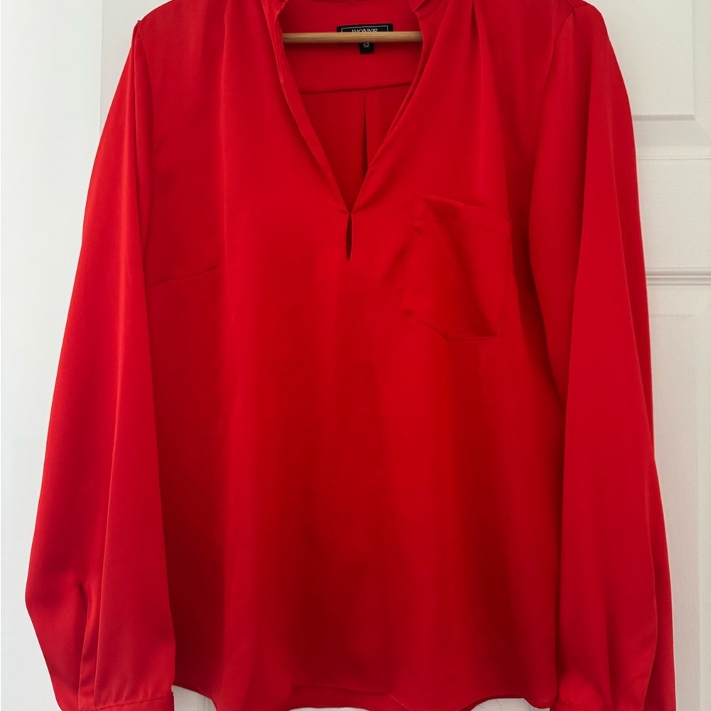 Women's Red V-Neck Long-Sleeve Blouse